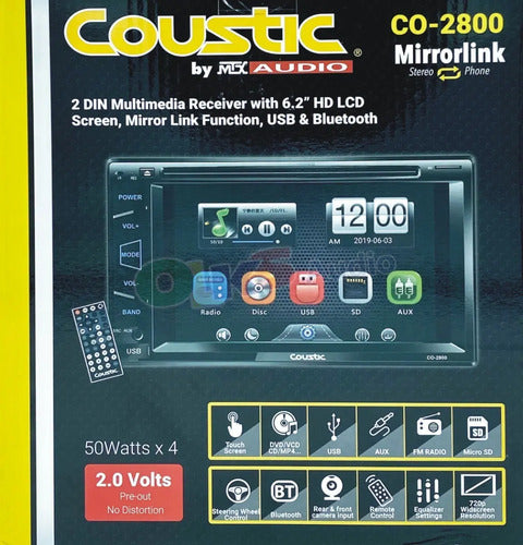 Autoestéreo 6.2 Pulgadas Coustic Co-2800 Hd Bluetooth Usb