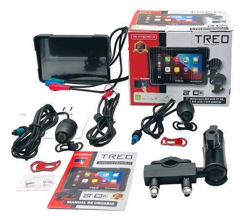 Dvr Pantalla 5'' Para Moto 2 Cámaras Cp Aa Wifi, Tr-mt5cpdvr