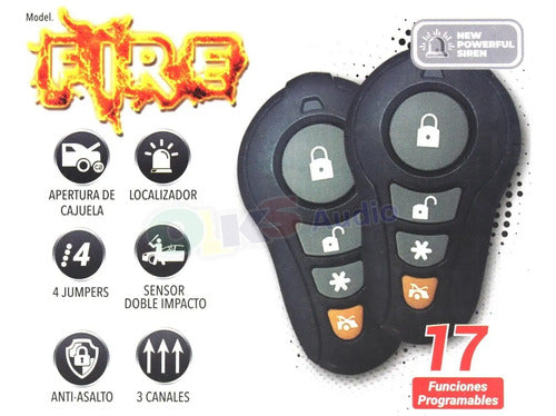 Alarma Automotriz Extreme Fire 2 Controles 17 Funciones