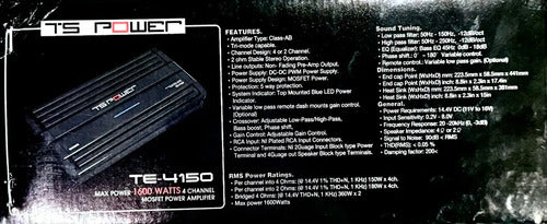 Amplificador 4 Canales 720w Rms Marca Nesa Te-4150 Para Carro Y Camioneta Negro