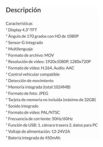 Retrovisor Pantalla 4.3 Dvr Y 2 Cámaras Extreme Ex-rtcamdvr