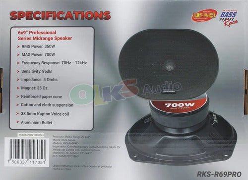 Par De Medios Rangos 6''x9'' 350w. Rms Rockseries Rks-r69pro