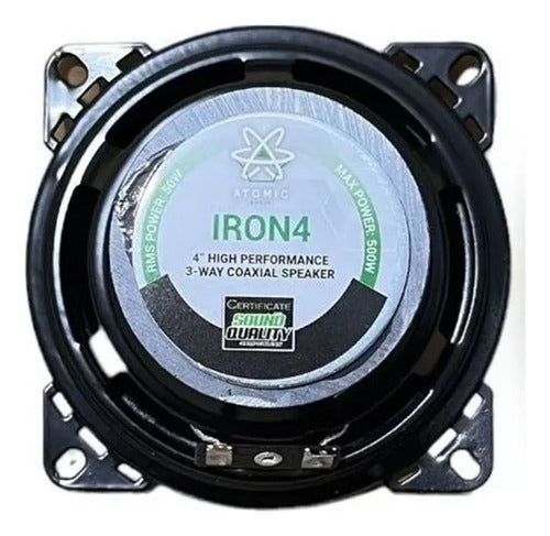 Bocinas Coaxiales 4 PLG Atomic Audio Iron4 500w Max 3 Vias Color Negro