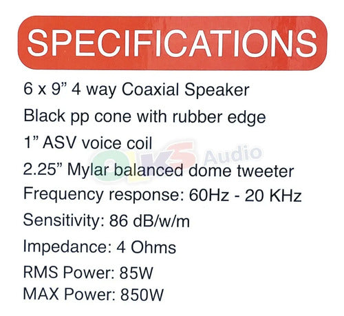 Par De Bocinas 6x9 De 4 Vias 850 Watts Rockseries Rks-n694
