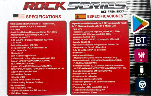 Estereo Pantalla 7 Carplay Wifi Gps Rockseries Rks-premierx7