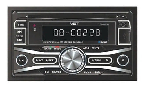 Autoestéreo Doble Din Bluetooth Usb Sd Aux Vst Vcd-651b Control Negro