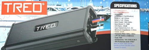 Amplificador Mini Marino Mono 1 Canal 500w Rms Treo Shark1 Color Negro