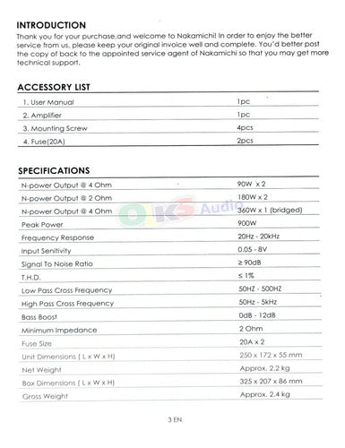 Amplificador 2 Canales Nakamichi 900w Max Clase Ab Nkxa900.2 Negro