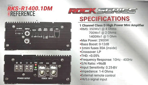 Amplificador Mini 1 Canal 1400w Rms Rockseries Rks-r1400.1dm