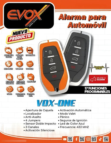 Alarma Con Antiasalto 3 Canales 17 Funcion Auto Evox Vox-one