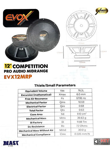 Medio Rango 12 700w Rms 8 Ohms Open Show Evox Beast Evx12mrp