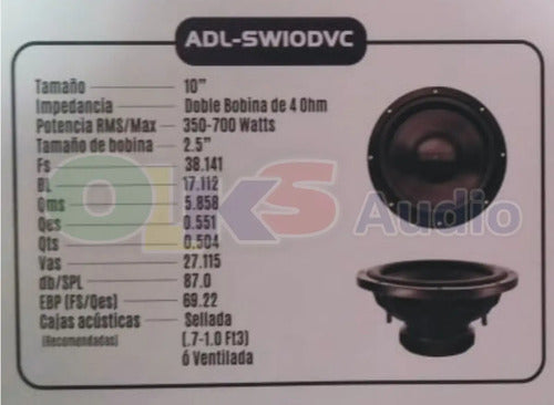 Subwoofer De 10 PLG Audio Labs Adl-sw10dvc Doble Bobina 700w Color Azul