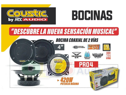 Bocinas 4 Pulgadas Coustic Pro4 2 Vias 400 Watts Max Color Negro