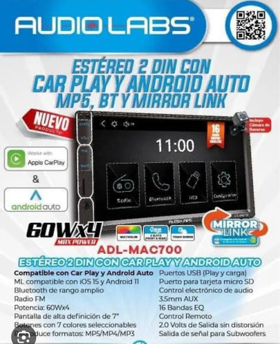 Autoestéreo Pantalla 7 Audio Labs Adl-mac700 Carplay Android