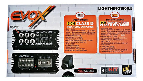 Amplificador 5 Canales 110wx4 Led Negro Evox Lightning1800.5
