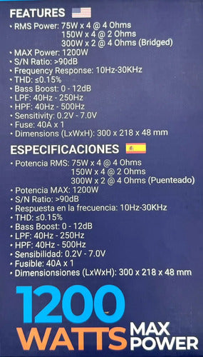 Amplificador 4 Ch Audio Labs Adl-trax4 1200w Max Clase Ab Negro