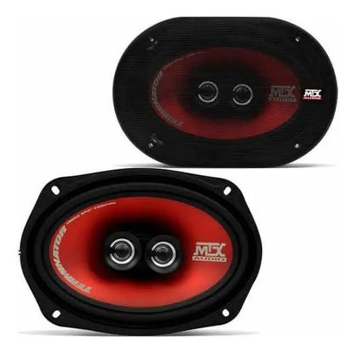 Bocinas 6x9 Triaxiales 3 Vias 320 Watts Mtx Terminator Tr69c Color Negro Con Rojo Naranja