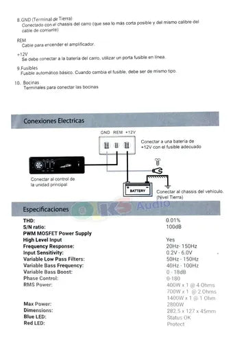 Amplificador Rock Series Rks-p1000.1dm 1ch Clase D 2800w Max