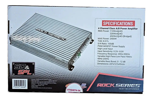 Amplificador De 4 Canales Clase A/b De 450 Watts Rms A 4 Ohm X 2, 1100 Watts Maximons Rock