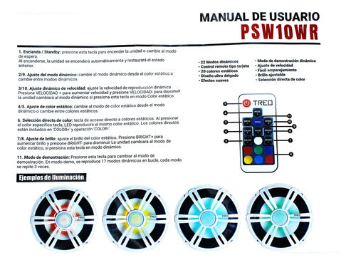 Subwoofer Marino 10  Plano 400w Rms Rgb Treo Piranha Psw10wr